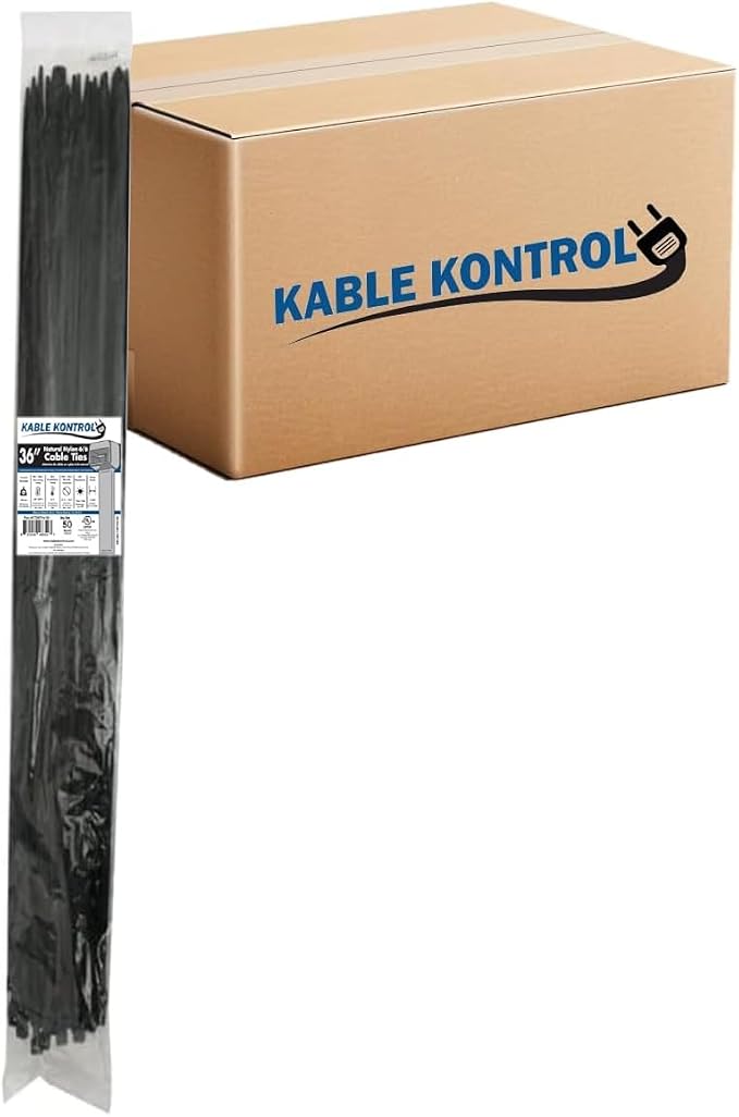 Kable Kontrol Cable Zip Ties Black 500 Pcs 36 Inch, 175 Lbs Tensile Strength, Bulk Pack, Self-locking UV Resistant Plastic Nylon Wire Ties, for Indoor or Outdoor Use