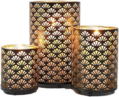 JHY DESIGN Set of 3 Metal Candle Holders Bronze Hurricane Pillar Candleholder Vintage Table Candlestick Holders Great Centerpieces for Home Decor Wedding Parties Events - Image 2