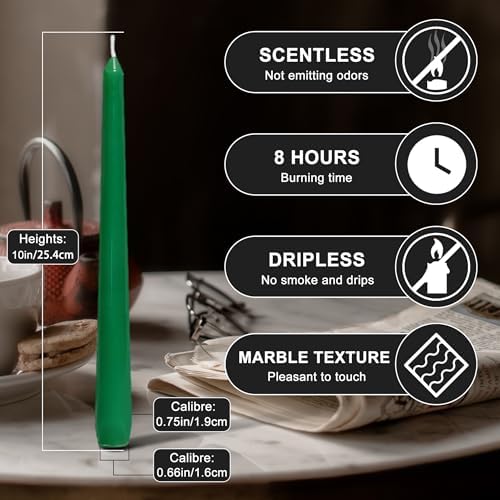 4 Pack Green Taper Candles丨Taper Candles 10 Inch Dripless丨Unscented & Smokeless Candlesticks Bulk丨7-8 Hours Long Burning Tall Candles丨Ideal for Christmas Weddings Parties Dinner - Image 2