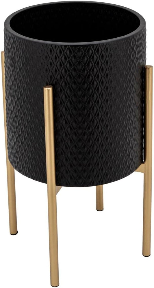 Decorative Flower Pots with Metal Stand for Home Decor - Modern Planters for Hallway, Entryway, and Living Room Decor - Indoor and Outdoor Pots for Plants - Set of 2, 23", 19", Black & Gold