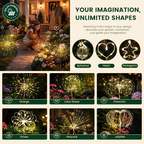SOLPEX Solar Garden Lights Outdoor, 6 Pack Firework Lights, Warm White - Image 2