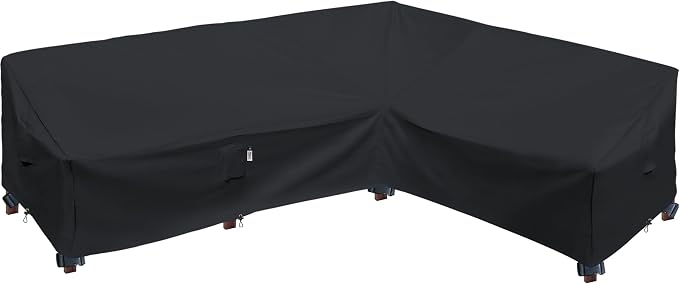 Heavy Duty Outdoor Sectional Cover, 104"X83" Waterproof 600D Patio Sectional Couch Covers, Lawn Patio Furniture Protector(Midnight Black,L-Shaped-Right Facing-104 x83)