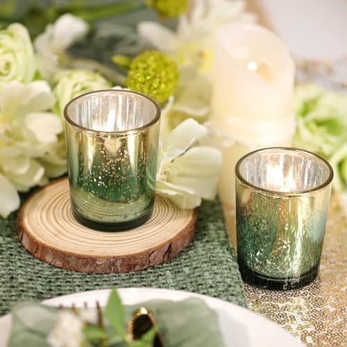 Volens Green and Gold Party Decorations 12pcs Glass Votive Candle Holders - Image 5