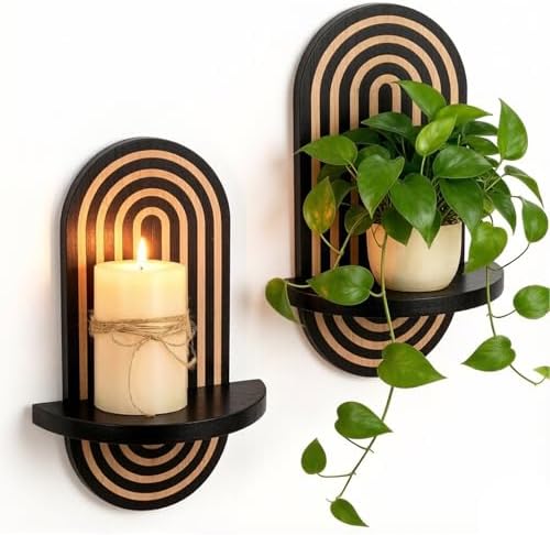 Black Arch Candle Sconces Set of 2, Wooden Wall Mounted Candle Holders for Pillar Candles & Tealight Candles, Boho Farmhouse Wall Decor for Hallway Fireplace Bedroom Living Room by DAWASAPAT