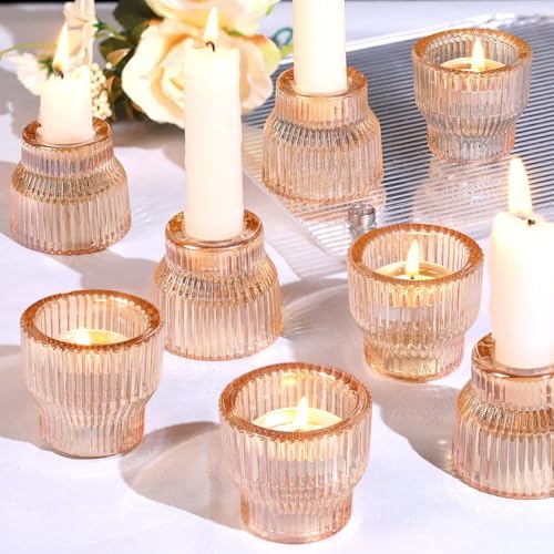 12 Pack Gold Taper Candle Holders, Glass Candlestick Tealight Holders by LOVELIGHTLOVELIFE
