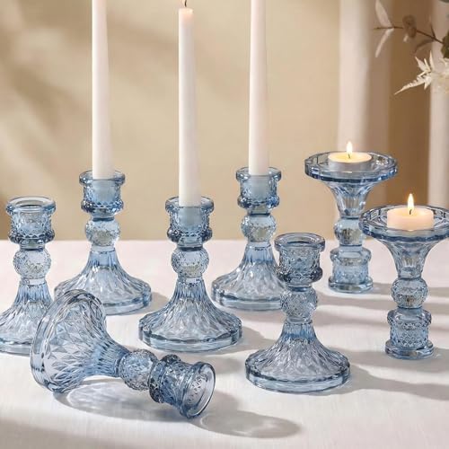 Glass Candle Holder Set of 12, Blue Taper Candle Holders Bulk by Simeitol
