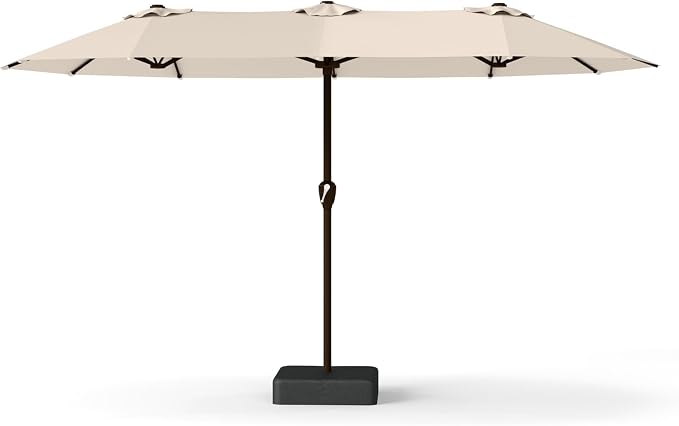 15FT Large Patio Umbrella with Base Included, Double Sided Outdoor Market Umbrella with Flexible Fiberglass Ribs, UV-Blocking Extra Large Umbrella for Garden, Pool, Deck, Beige