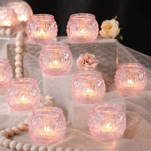 DARJEN 8 Pcs Pink Votive Candle Holders 2.55"x2.6" Tealight Candle Holder by DARJEN