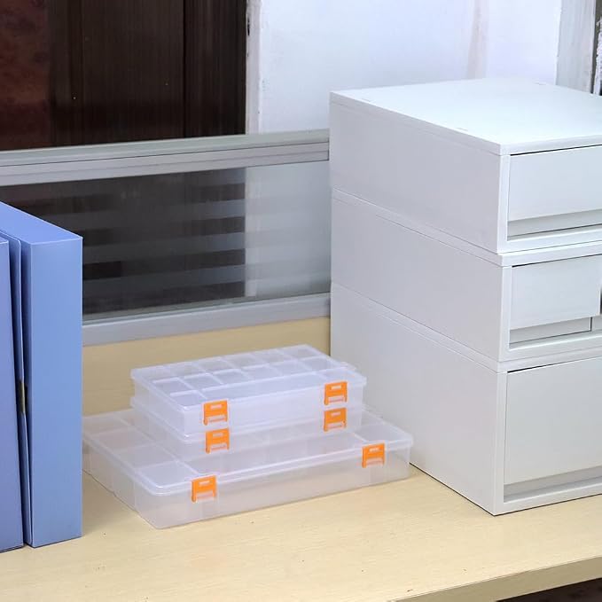 3 Pack Mixed Size Clear Plastic Storage Box Organizer Case with Fixed Compartment for Small Parts, Jewelry, Diamond, Craft Supplies, Sewing Kit, DIY Accessories