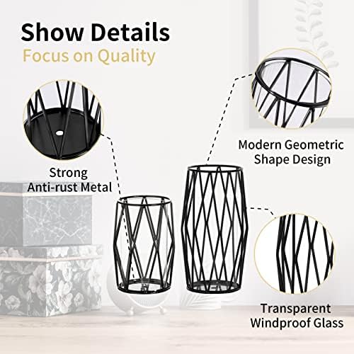 NUPTIO Black Geometric Hurricane Glass Candle Holders, Set of 2 - Image 3