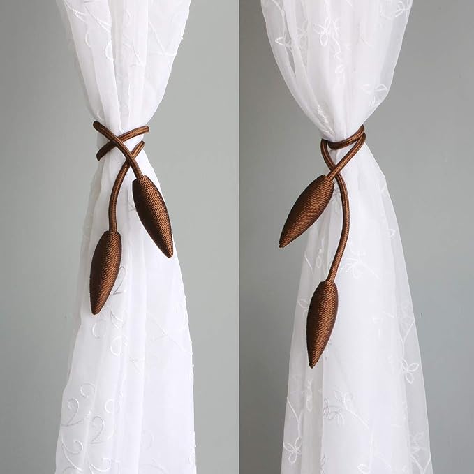 Valea Home 2 Pieces Curtain Tiebacks Clips Creative Window Drape Twist Tie Backs European Style Custom Made Curtain Holders Decorative Draperies Holdbacks, Coffee