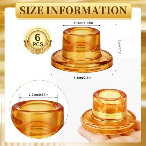 6 PCS Glass Taper Candle Holders Bulk Candlestick Holders Clear Short Tapered Candle Stick Holder Decor Set for Table Centerpiece Wedding Party Advent Christmas Home Decorations (6, Amber) - Image 2