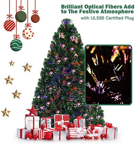 Goplus 5FT Pre-Lit Fiber Optic Christmas Tree, Premium Artificial PVC Xmas Tree with Metal Stand, for Indoor Holiday Decor - Image 2