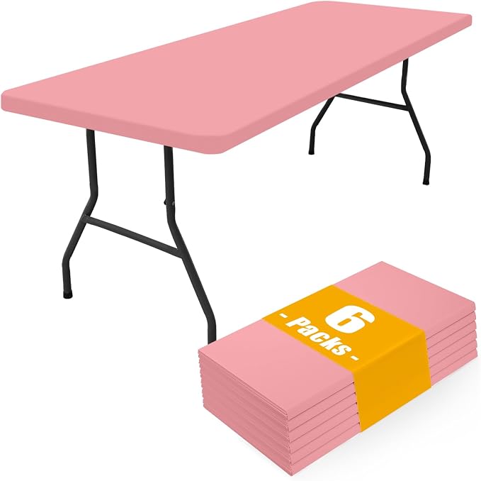 Smiry 6 Pack Rectangle Picnic Table Cloth, Waterproof Elastic Fitted Tablecloths, Washable Polyester Rectangular Patio Table Cover for Camping, Indoor and Outdoor (Dusty Pink, 30"x72")