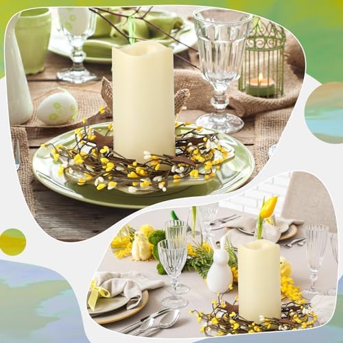 Daifunli 2 Pcs Summer Country Primitive Yellow Pip Berry with Rusty Tin Stars Candle Ring Vintage Pip Berries Wreaths for Pillar 3.9 Inch Candles Holder for Summer Rustic Table Centerpiece Decor - Image 6