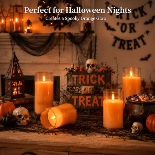 Amagic Orange Halloween Glass Flameless LED Pillar Candle with Remote Timer - Image 2