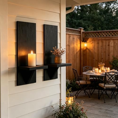 2 Pcs Black Farmhouse Wall Candle Sconces, Rustic Modern Wooden Wall Mount Candle Holders, Wall Decor Shelves for Living Room Bedroom Bathroom - Image 6