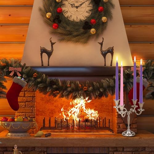 Christmas Advent Candle Set (Set of 4), 10 Inch Christmas Wax Taper Candles, 8 Hours Long Burning Time Dripless Unscented Dinner Candle, 3 Purple & 1 Pink - Image 5
