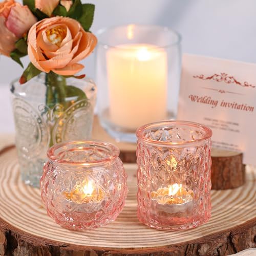 DARJEN Pink Votive Candle Holders Set of 24- Round Glass Candle Holders Bulk for Flameless LED Tea Waxes, Romantic Candle Holder for Wedding & Various Parties, Home Table Decor - Image 6