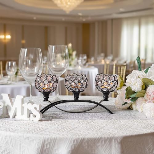 Crystal Tealight Candle Holder Centerpiece Home Decorative Candlestick Holder Elegant Table Centerpiece Home Decor Wedding Party Anniversary (Black, 3 Arm) - Image 6