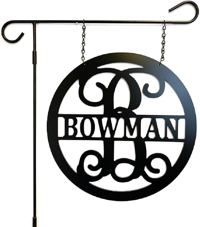 PK Décor Last Name Garden Flag, Custom Lamp Post Sign, Hanging Initial Wreath Accessory, Metal ACM Established Home Door Hanger, Personalized Front Door Decor (14)