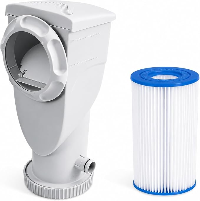 Summer Waves SFX1000 Complete Skimmer Filter Pump System for Above Ground Pools, 1000GPH, White, with 1.5" Fittings and Hose