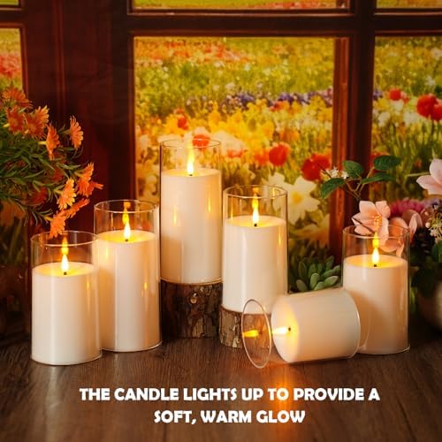 kakoya Flickering Flameless Candles Battery Operated with Remote and 2/4/6/8 H Timer Acrylic Led Pillar Candles Pack of 9 (D 3" xH 4" 5" 6") with Realistic 3D Wick Candles for Home Decor(White) - Image 6