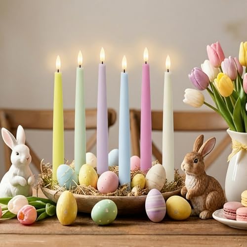 Mixed Pastel Flameless Taper Candles - 9.6" Real Wax Led Candlesticks, 6Pc - Image 5