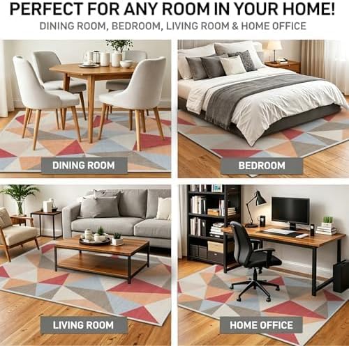 5x7 Colorful Triangle Geometric Area Rug for Living Room Bedroom Abstract Modern Large Rug Machine Washable Non-Slip Carpet for Dining Room Office