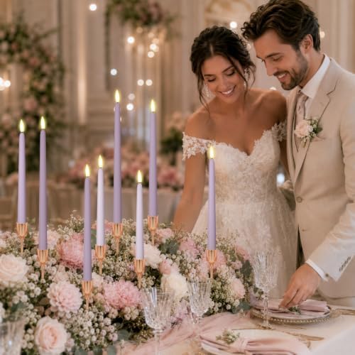 Rossesay 24 Pcs Flameless LED Taper Candles Battery Operated Candles 8.5", 9.65", 10.8", 12.8" Flameless Candlesticks Flickering for Christmas Church Wedding(Classic, Purple-B) - Image 5