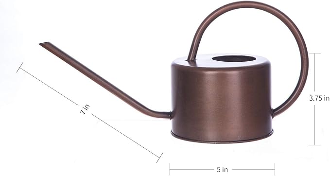 Topadorn 1.3L Metal Watering Can with Long Spout, Bronze Indoor Plant Watering Can, Rust-Resistant Garden Watering Can with Ergonomic Handle