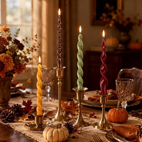 Nuanchu 4 Pcs Twisted Taper Candles,7.87 Inch,Pure,Fall Thanksgiving - Image 6