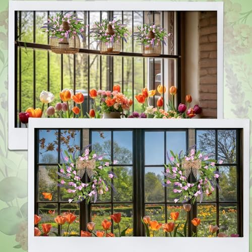 6 PCS Spring Summer Artificial Flowered Wreath Candle Rings Forsythia Lavender Candle Rings Pillar Holder Wreath Mini Floral Candle Rings Wreaths Kitchen Cabinet Swags for Wedding Home Tabletop Decor - Image 7