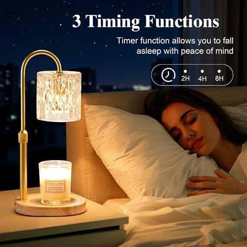 Dreamholder Electric Candle Warmer Lamp with Timer, Dimmable Candle Lamp with Adjustable Height, Wax Melter for Jar Candles Wood Base Floral Home Decor Gifts for Women Mom, Natural Wood - Image 4