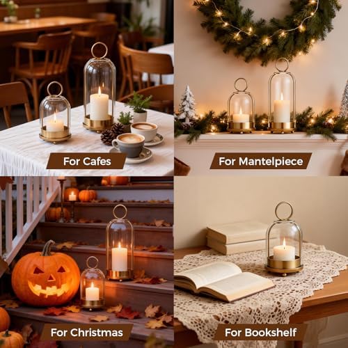 5"&4" Hurricane Glass Candle Holders, Hanging Brass Metal Candle Holder - Image 6