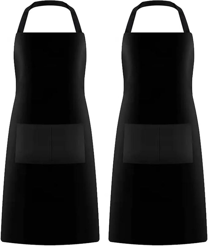 GREEN LIFESTYLE 2 Pack Chef Apron with Pockets – Grilling Aprons for Men, Waterproof Cooking Apron for BBQ, Work or Restaurant Use, Kitchen Aprons for Women with Pockets – Black