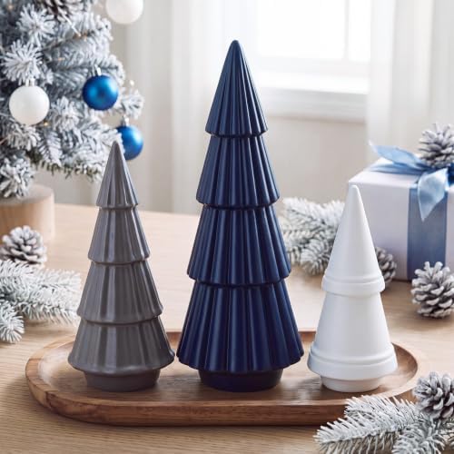 3 Pcs Neutral Christmas Tree Figurines,Blue,Gray,White by Pinkunn