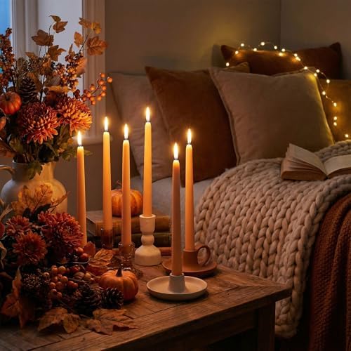 MTLEE 16 Pcs 10 Inch Taper Candle Sticks Smokeless Unscented, Light Orange - Image 4