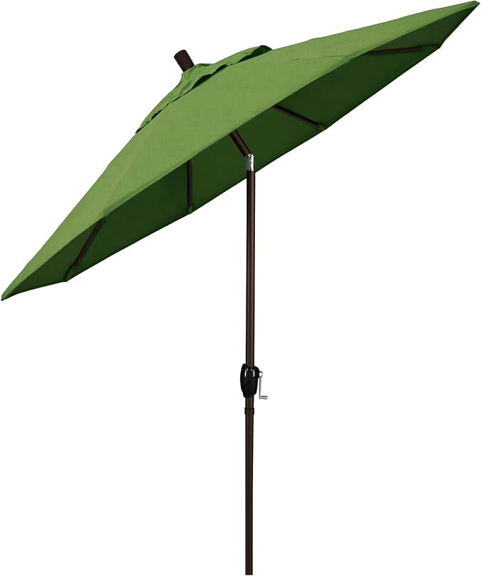 California Umbrella 9' Round Aluminum Market Umbrella, Crank Lift, Push Button Tilt, Bronze Pole