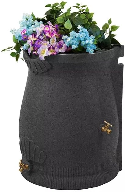 Rain Wizard Decorative Urn Rain Barrel, Durable polyethylene Resin, with Brass Spigot, Flat-Back Design,Perfect for Gardening Any Home (Dark Granite, 50 Gallon)