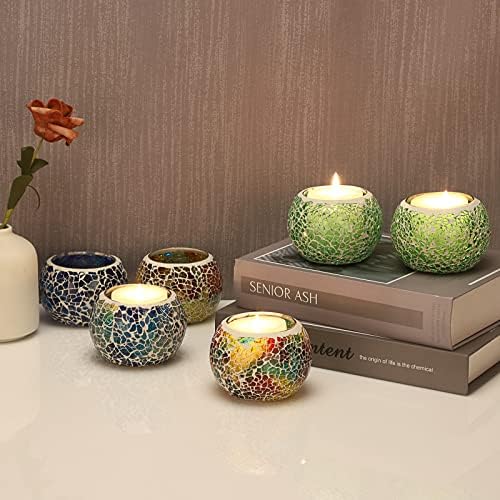OwnMy 6PCS Mosaic Glass Tea Light Holders Round Bowl Votive Candle Holders - Image 5