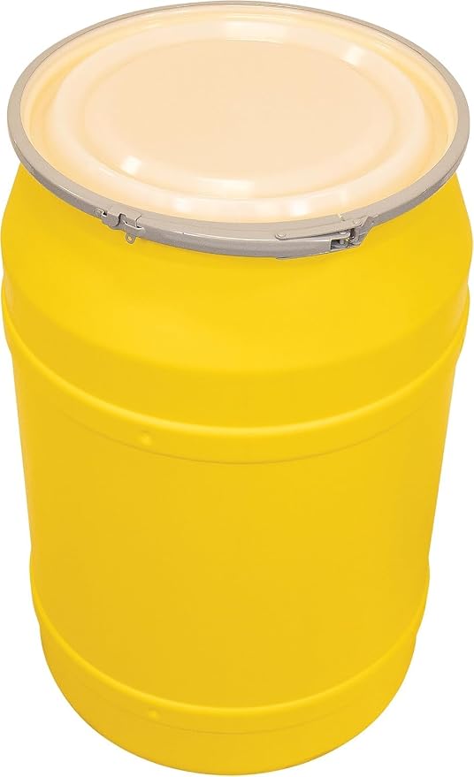 55-Gallon Open Head Water Storage Barrel, BPA Free, Emergency Water Supply - Eco Friendly - Lever-Lock Lid - Made in USA (Yellow)
