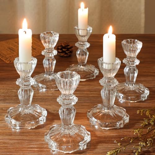 4.33" Tall Glass Candlestick Set of 6 Clear Crystal Candle Holders - Image 2