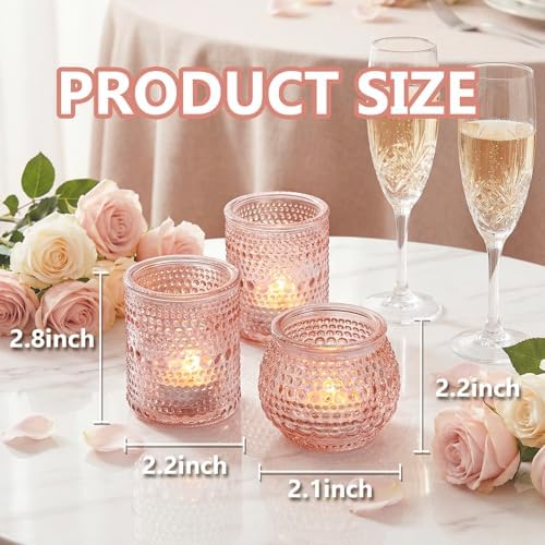 Rubtlamp 24 Pack Pink Votive Candle Holders, Glass Candle Holder for Floating Candle, Tealight Candle Holders for Table Centerpieces(2 Sizes) - Image 2