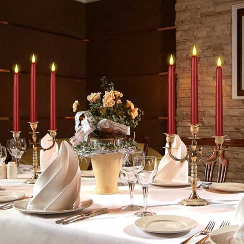 Flameless Taper Candles with Remote Control and Timer, Battery Operated LED Candlesticks with Flickering 3D Flame, 9.6×0.8 Inches Plastic Tall Candles for Christmas, Wedding and Home Decor (Red, 15) - Image 3
