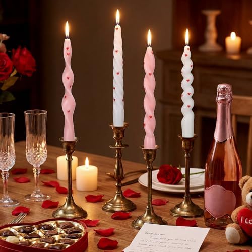 Nuanchu 4 Pcs Twisted Taper Candles,7.87 Inch,Heart,Pink White - Image 5