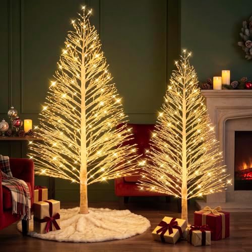 Rossesay 2 Pack 4ft/6ft-600led/1100led Christmas Lighted Birch Tree by Rossesay