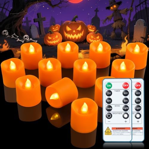 Homemory Orange Flameless LED Votive Tealight Candles & Timer Remote,24Pack by Homemory
