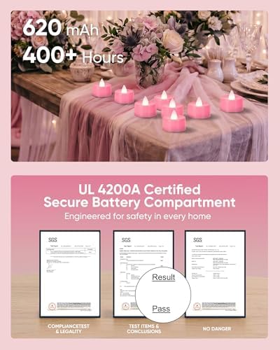 Homemory 12-Pack Pink Remote Flameless Battery Tea Light Candles, 400+ Hrs - Image 4
