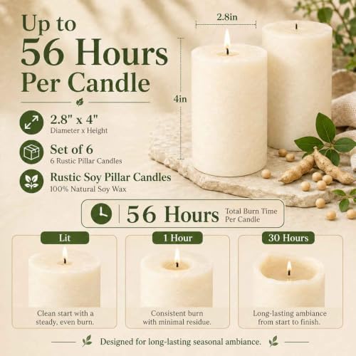 Soy Wax Creamy White Pillar Candles,Non-Toxic, 2.8x4 Inch,6 Pack,330 H Burn - Image 4
